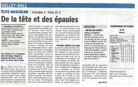 Elite M : Article Dauphiné Libéré 18/01/16